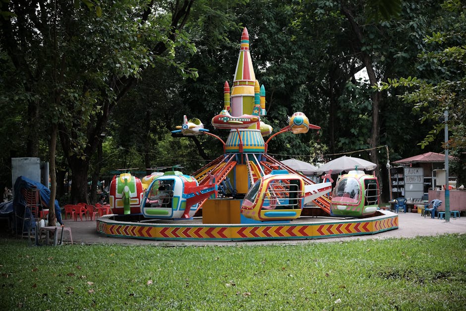 children playing amusement park