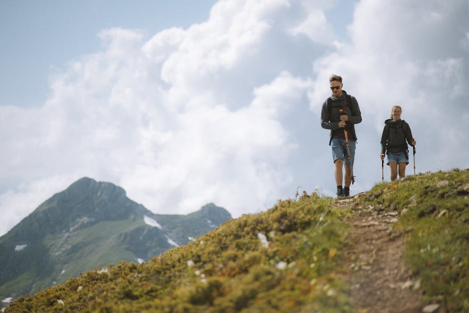 couple hiking in Polish mountains