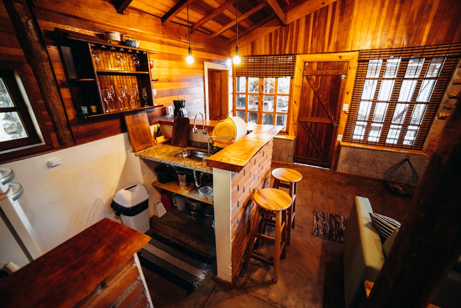 Cozy guesthouse interior with wooden furniture