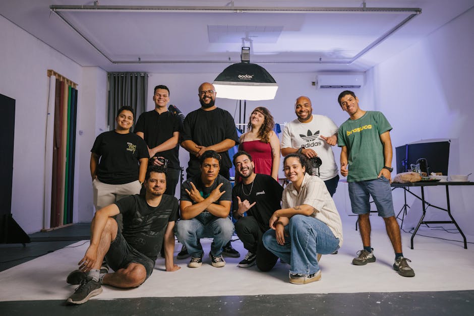 diverse group of brazilian people collaborating with AI tools
