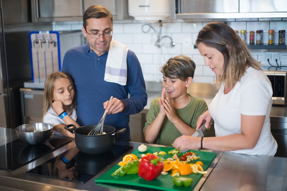 family cooking together kitchen