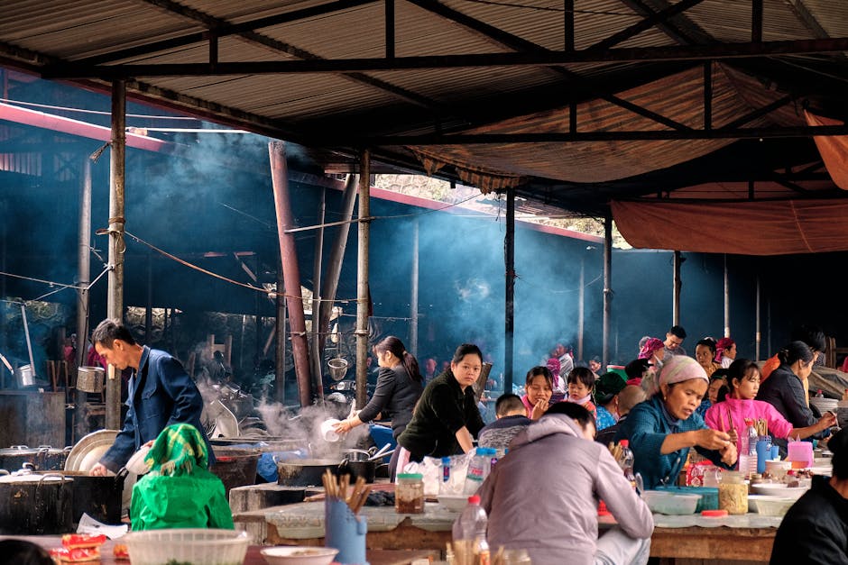 friends sharing a meal at a street food market