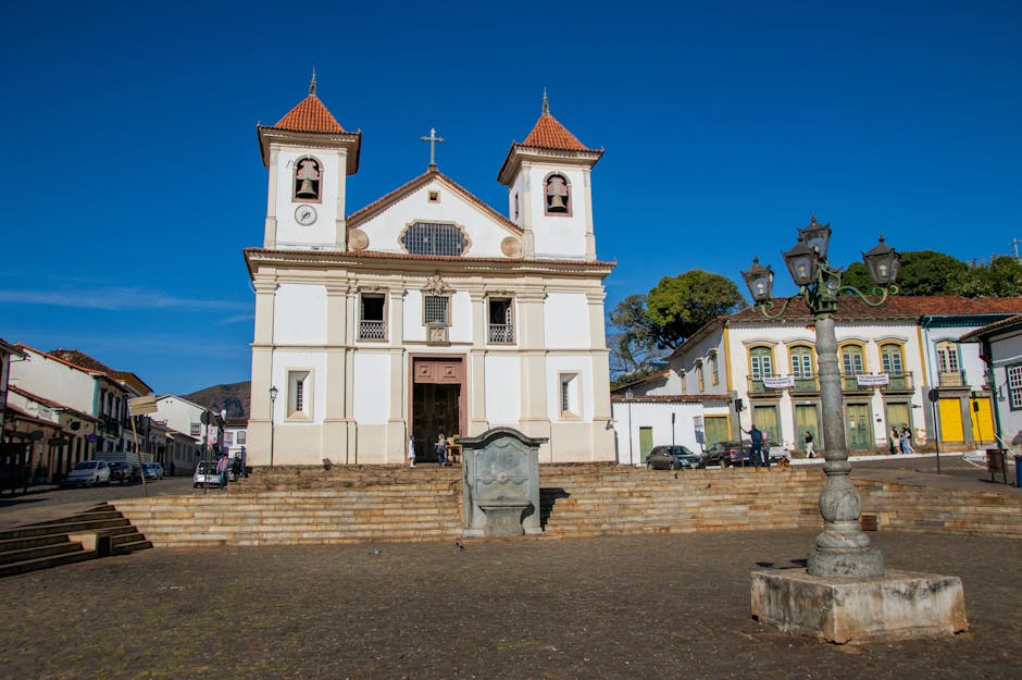 Historic colonial town square with church
