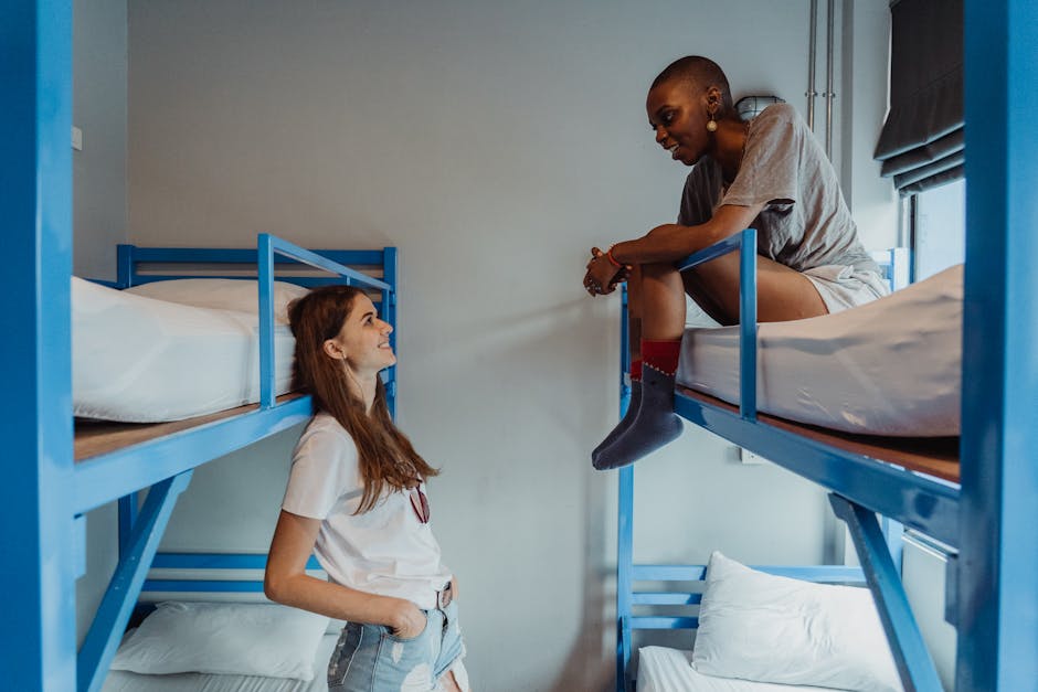 hostel dormitory beds colorful