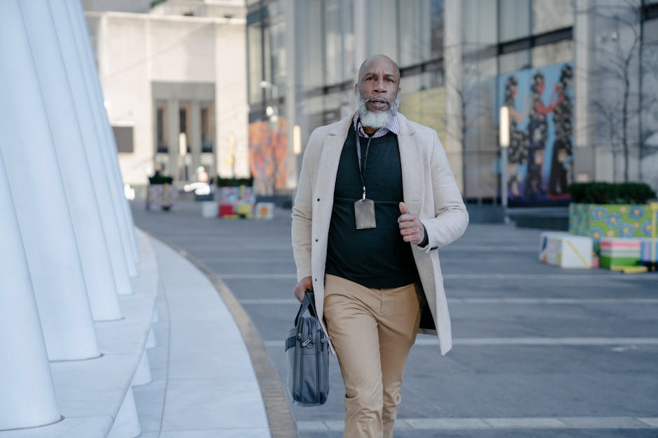 man walking in city street stylish