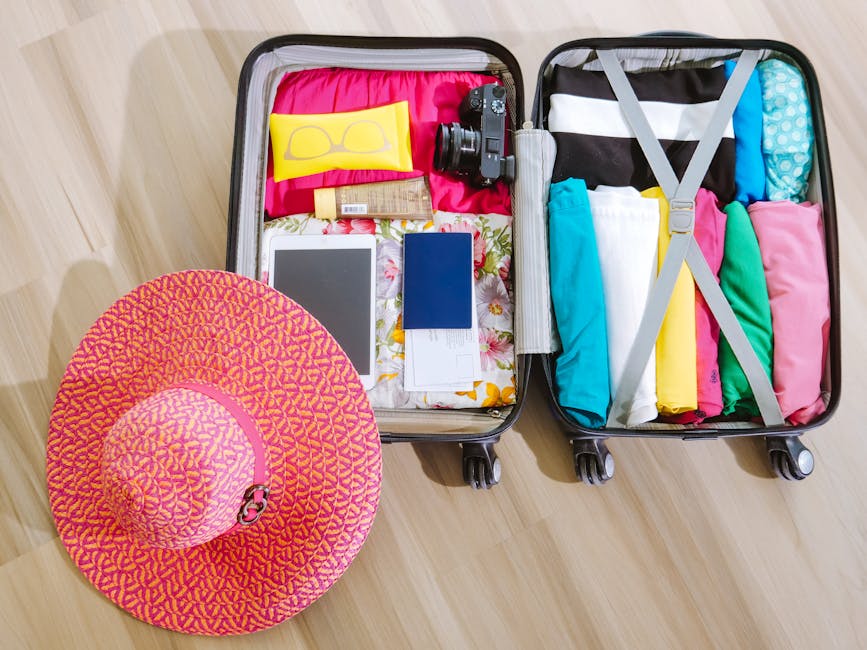 organized travel suitcase with clothes