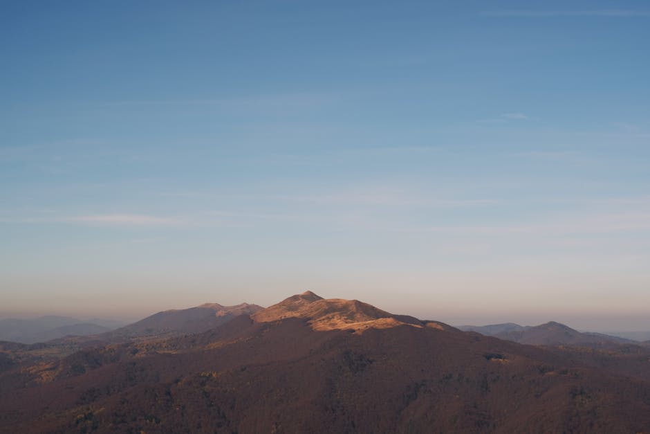 Panoramic view of Bieszczady mountains at sunrise