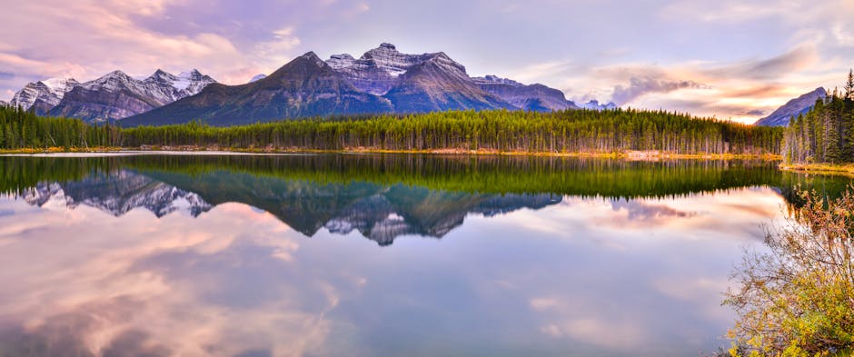 peaceful mountain lake at sunset