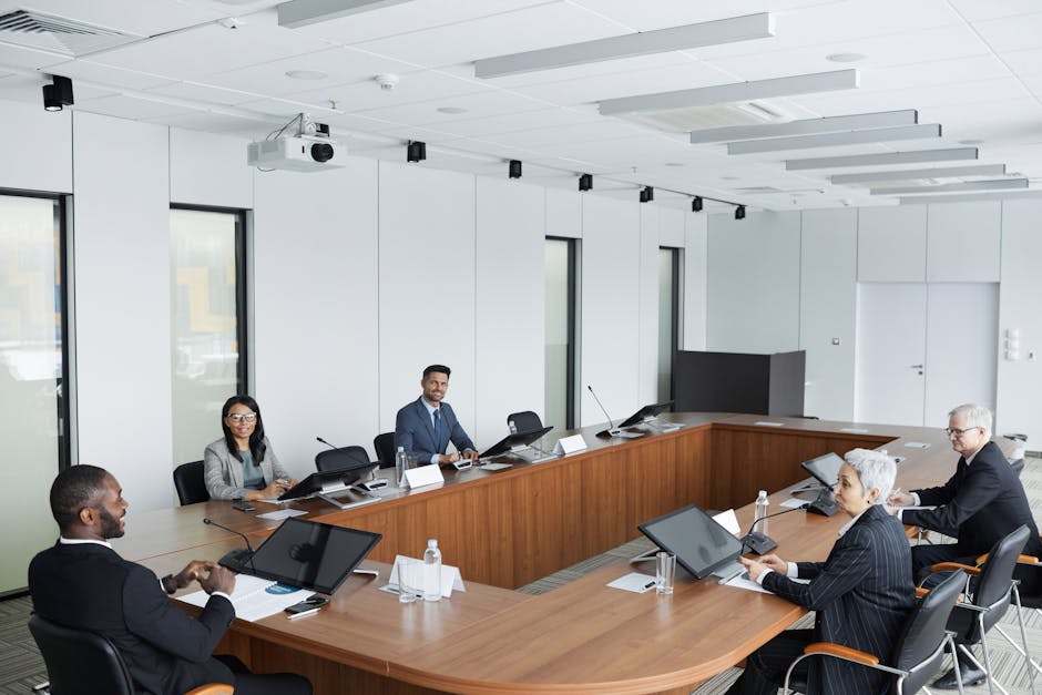 People in international business meeting with translation