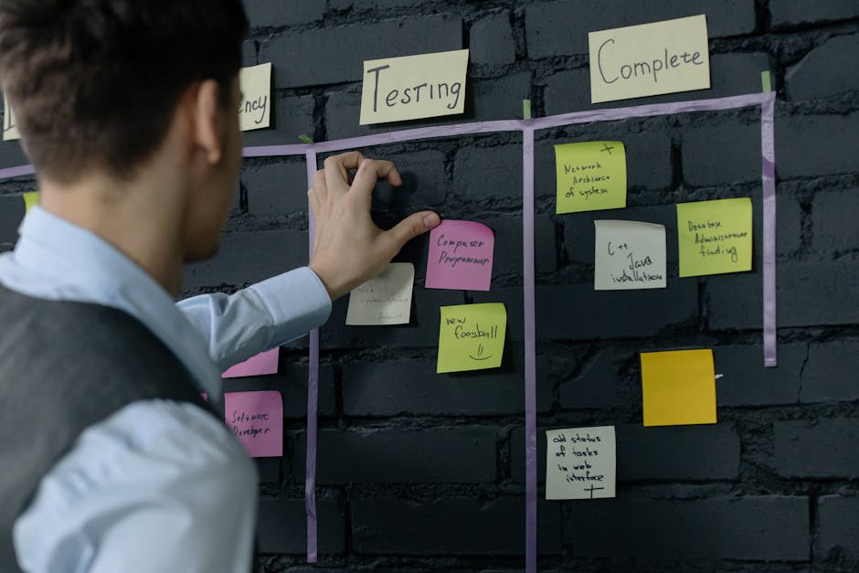person organizing tasks digital board