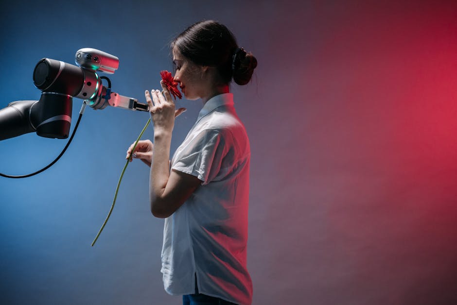 robot assistant helping woman
