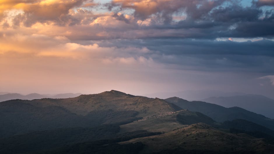 Rolling hills Bieszczady mountains sunset