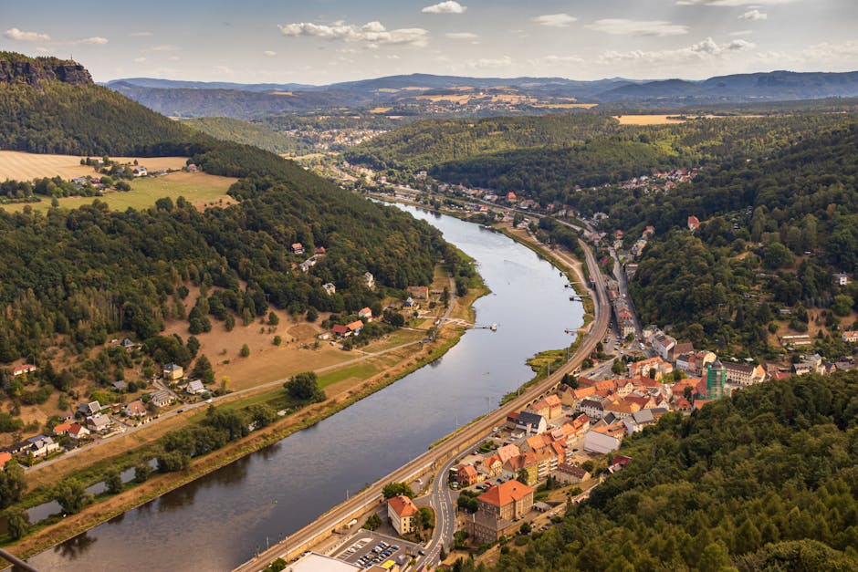 Scenic German landscape river valley