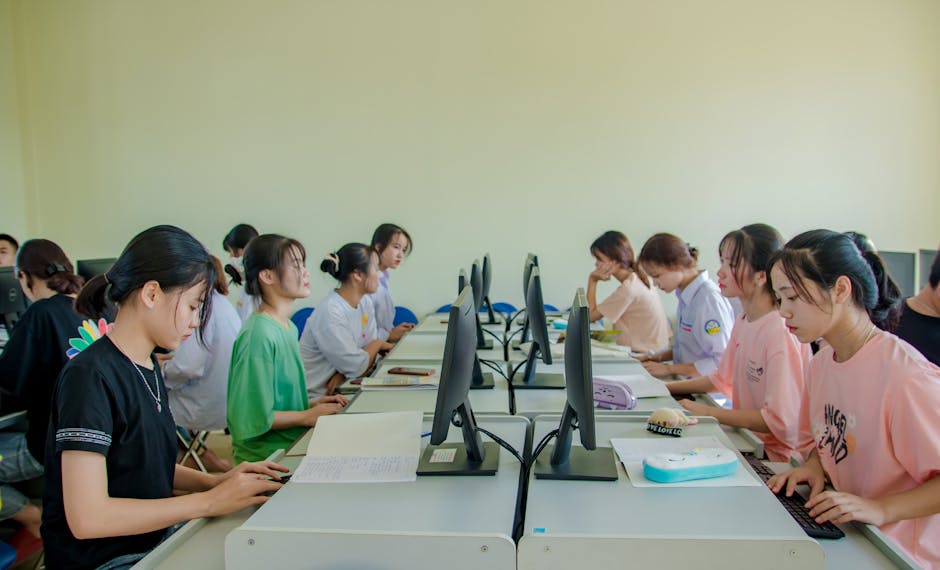 students working computer