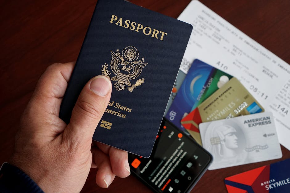 travel documents passport phone power bank