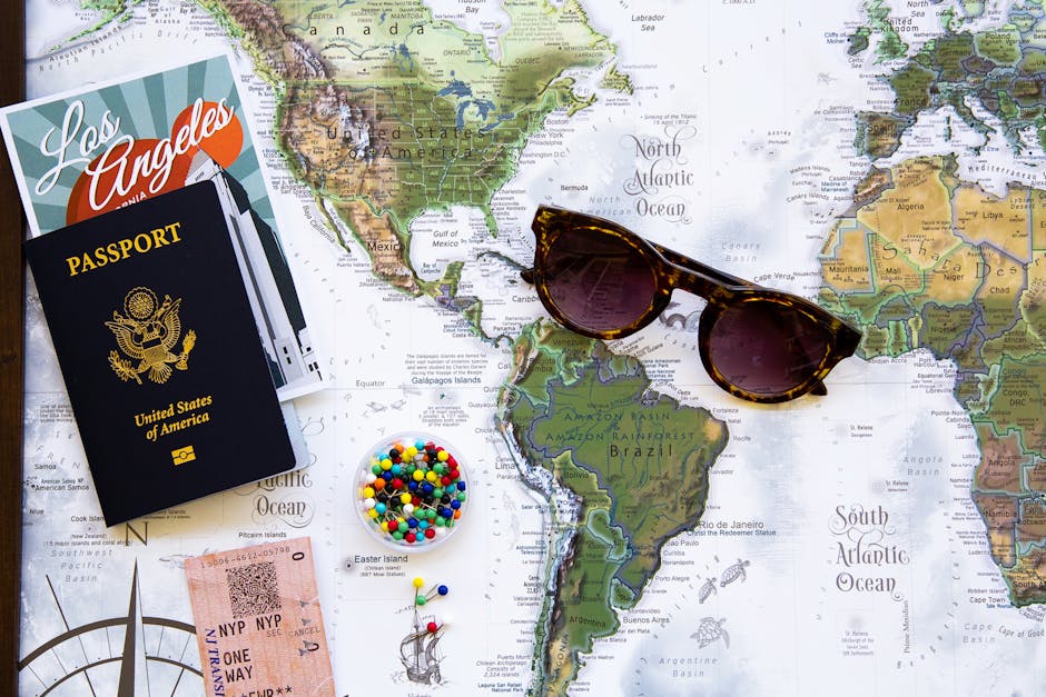 travel essentials flatlay