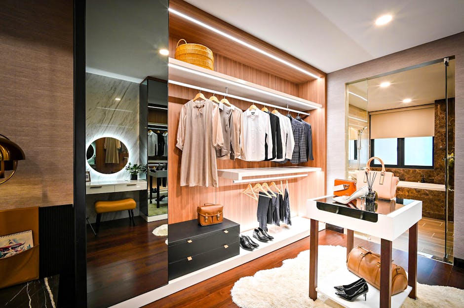 wardrobe with organized clothes and accessories