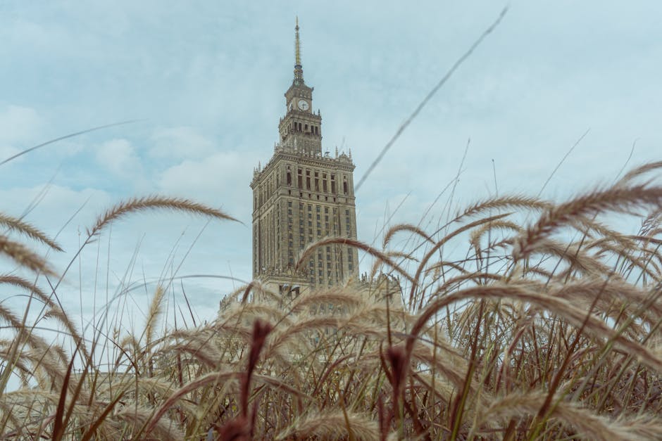 Warsaw Palace of Culture and Science at sunset