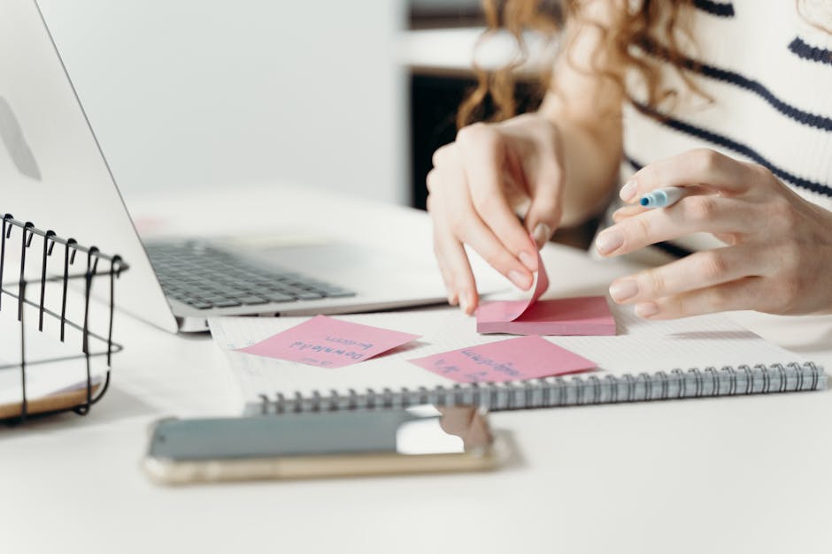 woman brainstorming ideas at desk