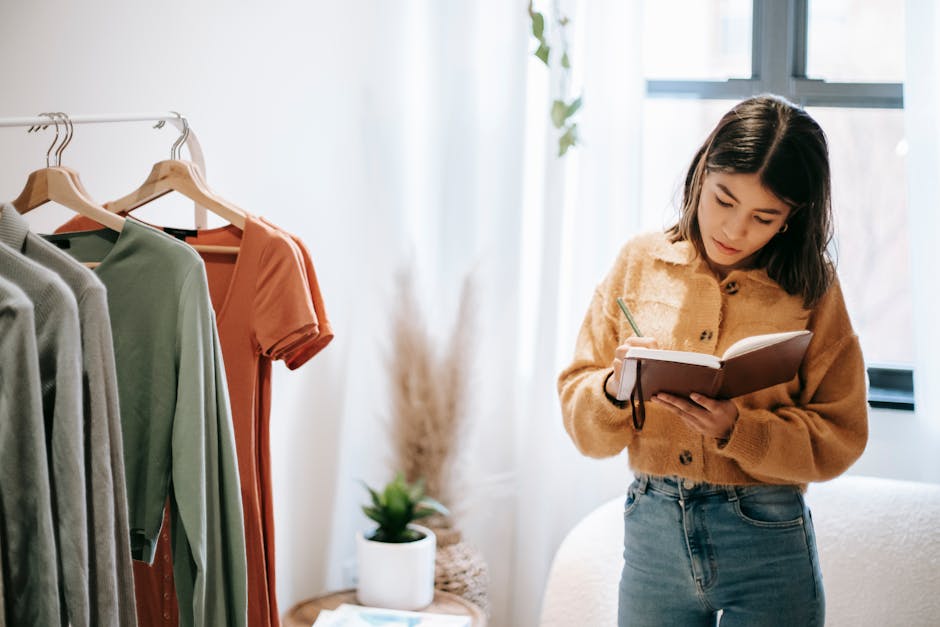 woman changing from office to casual outfit