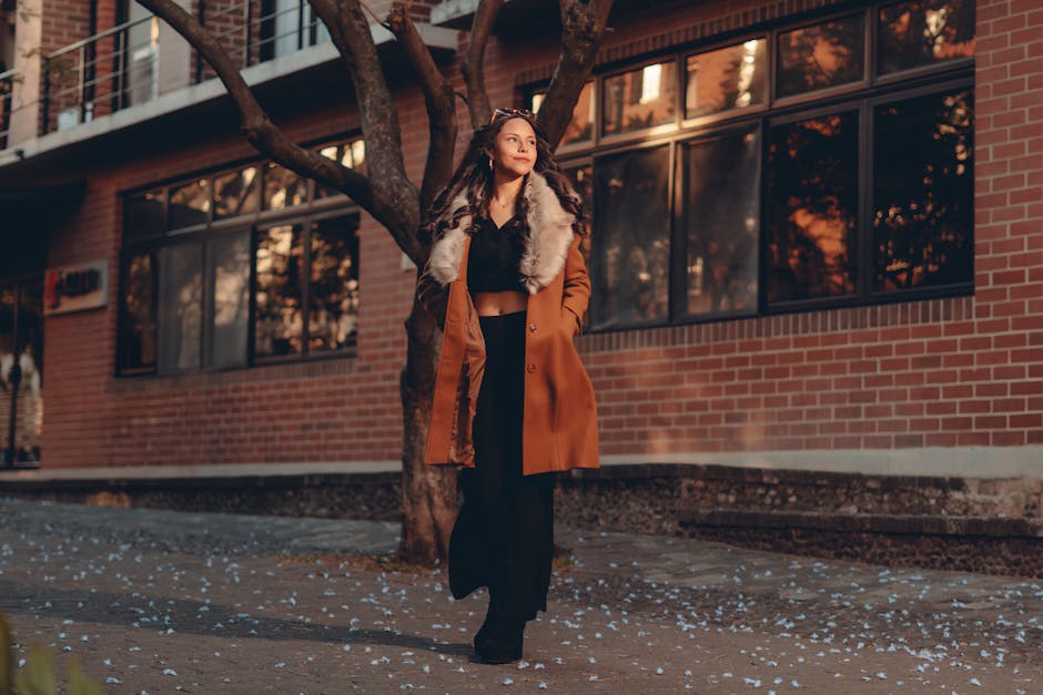 woman in elegant warm coat urban setting