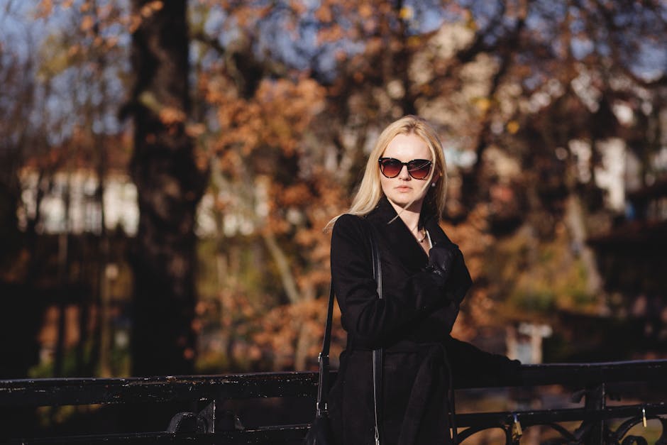 woman in elegant wool coat autumn street
