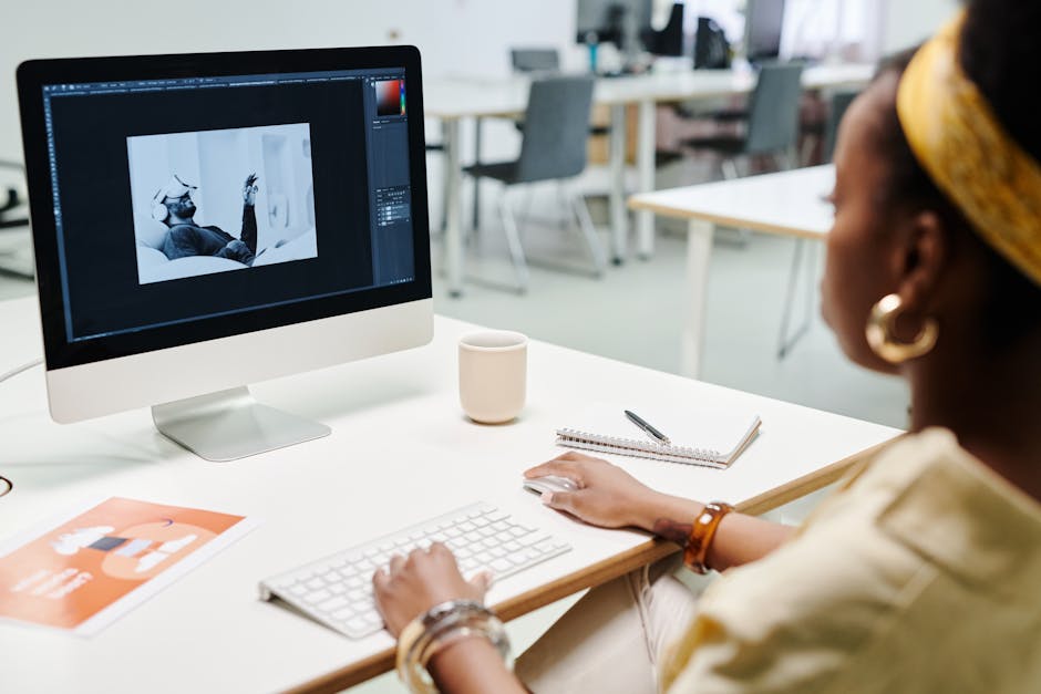 woman using AI software at desk