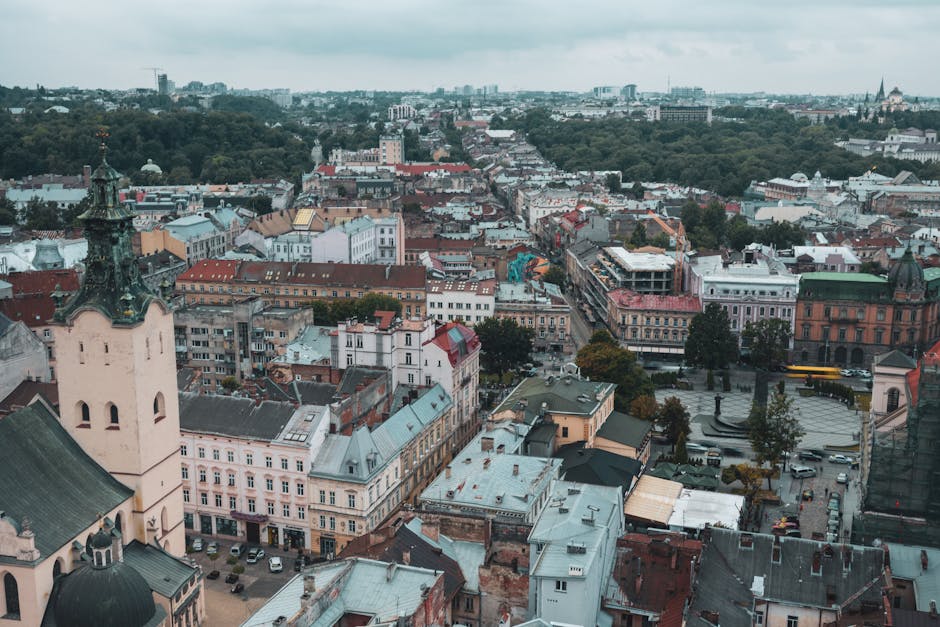 aerial view of Lviv city center