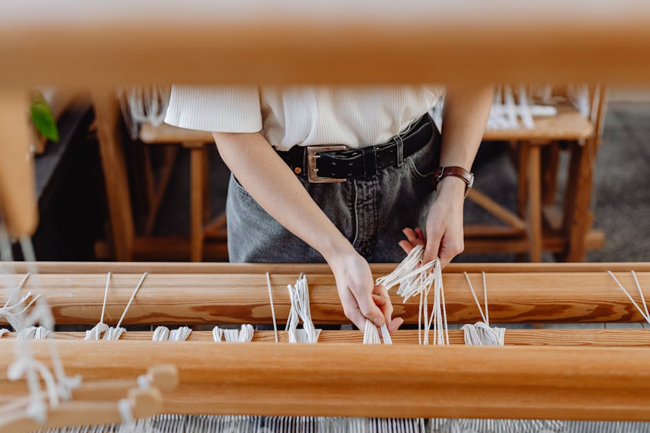 Artisan making traditional Ukrainian textile