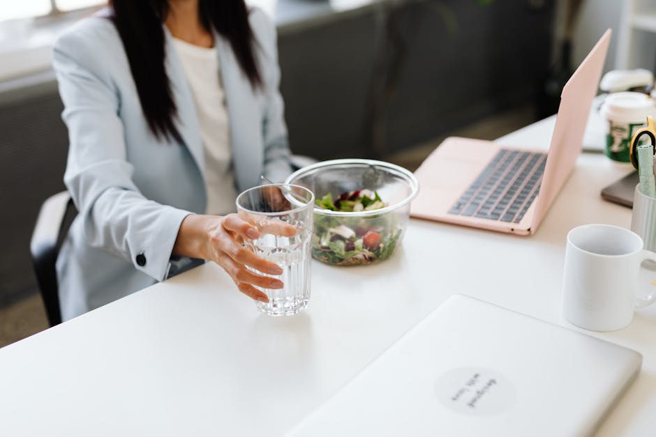 Balanced healthy lunch office desk