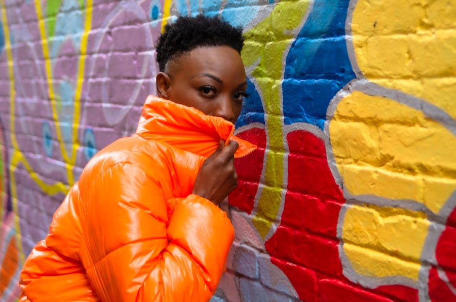 Bright colored oversized puffer jacket street style
