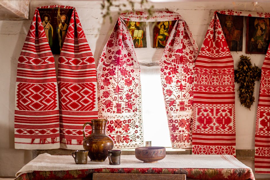 Close up of traditional Ukrainian embroidery patterns
