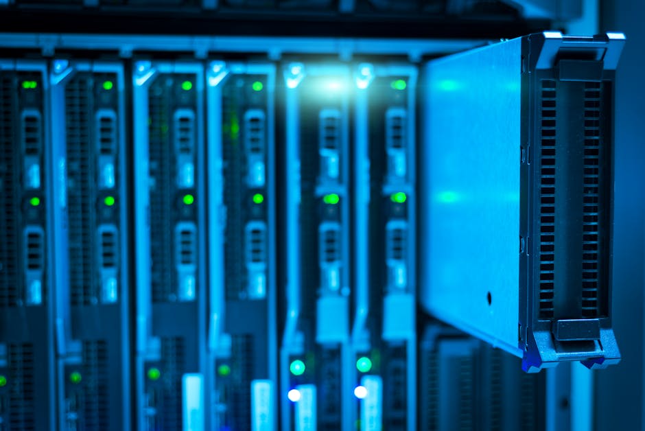 Cloud computing data center glowing servers