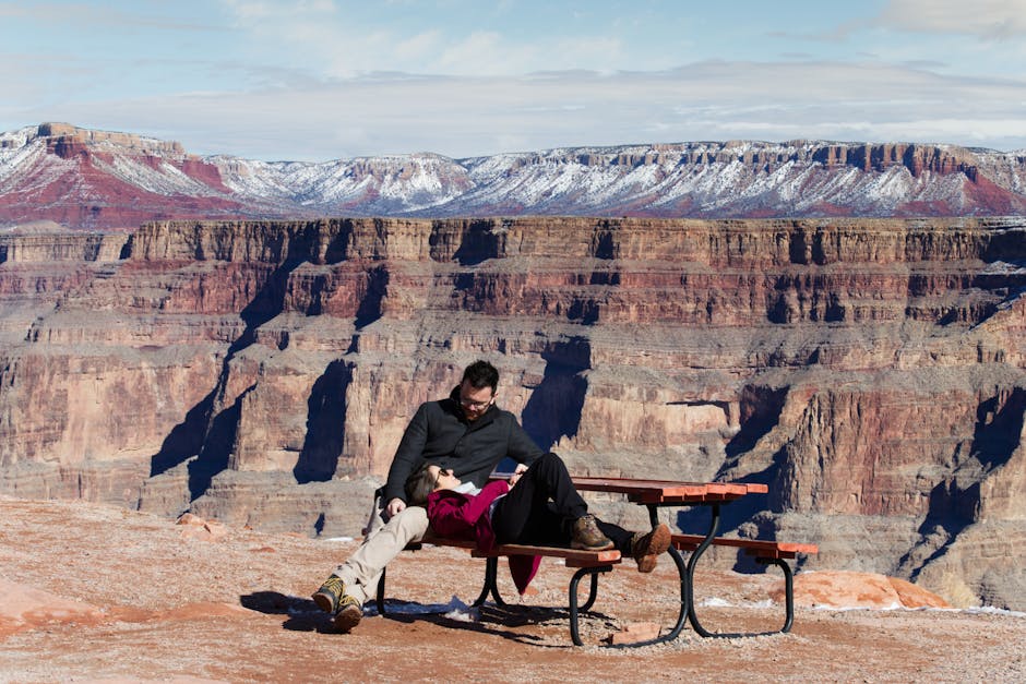 Couple enjoying picnic in a scenic canyon