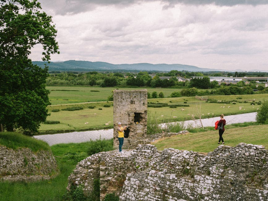 couple exploring ancient castle grounds