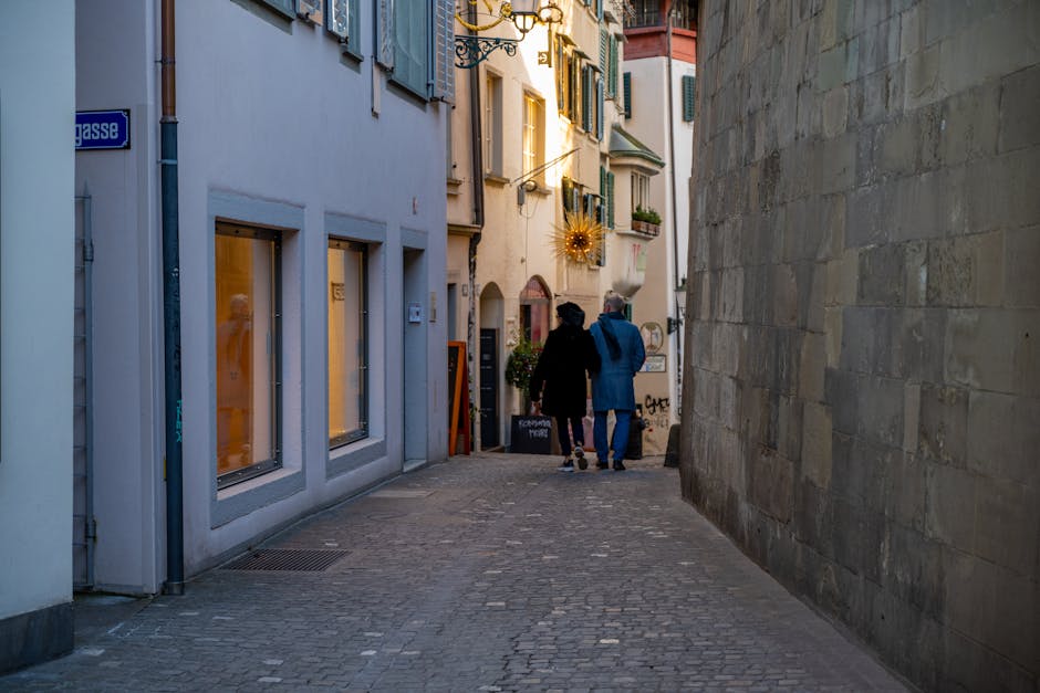 couple exploring old city street