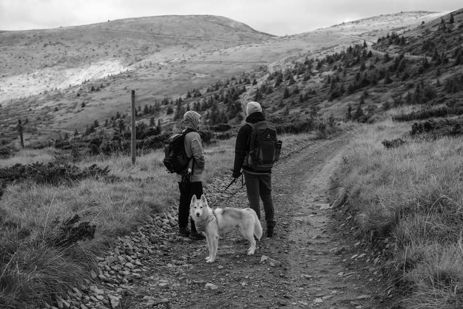 Couple hiking remote Ukrainian mountains