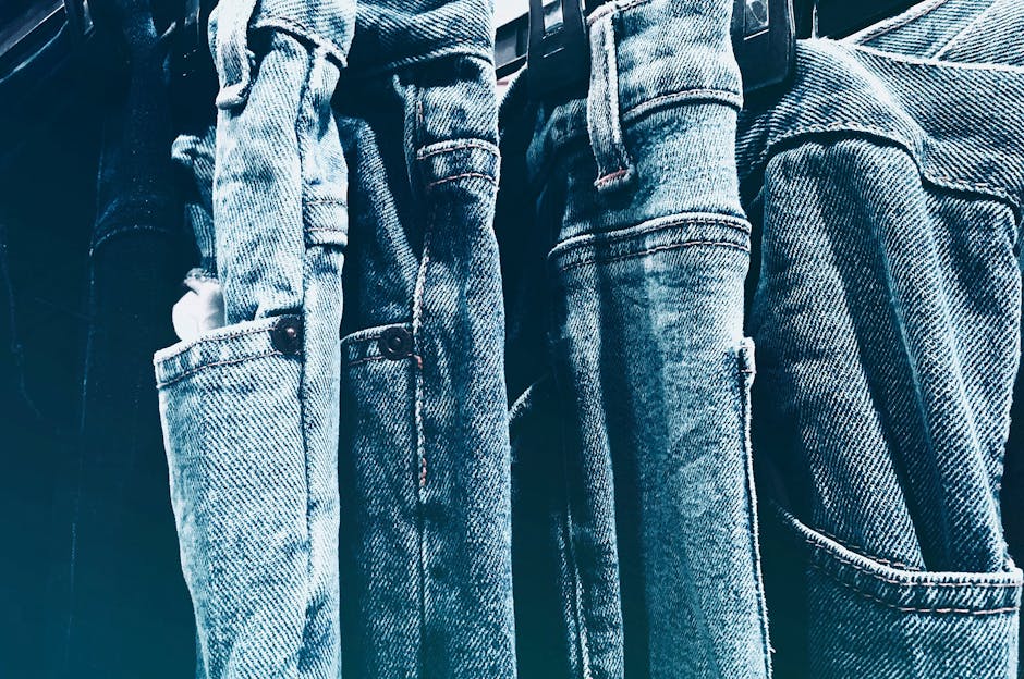 denim patchwork jeans close-up detail
