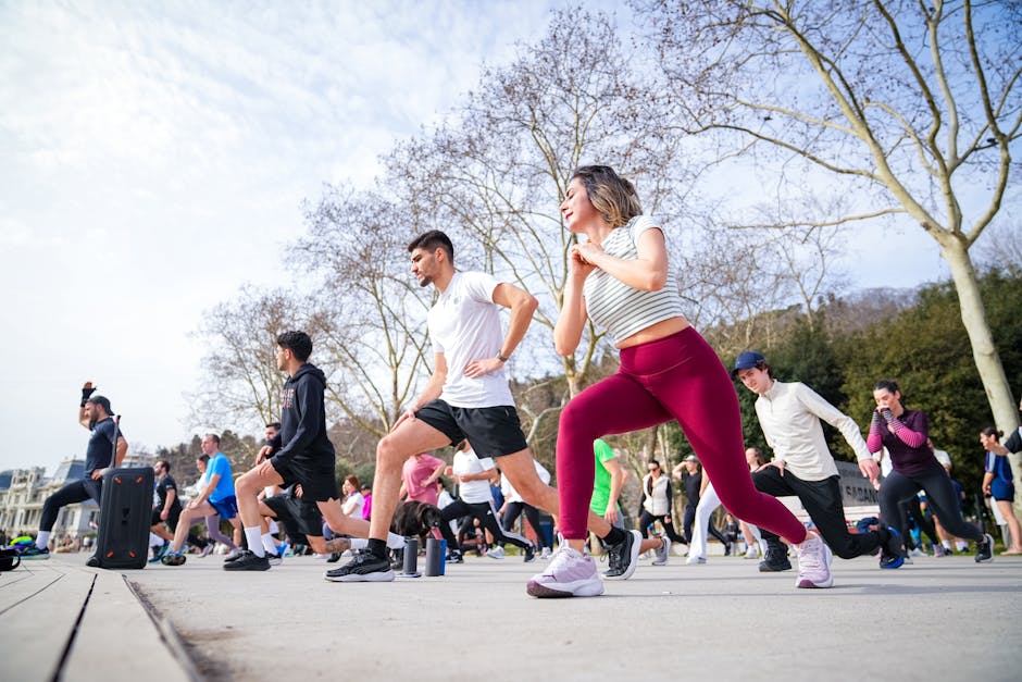 diverse group exercising outdoors