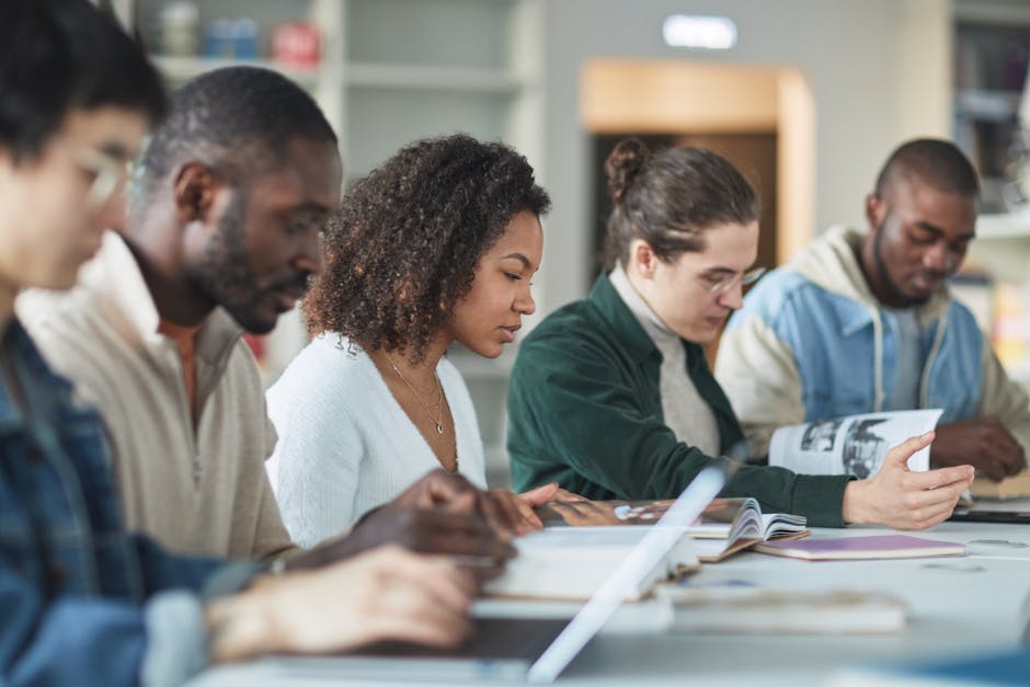 Diverse group of students learning online AI