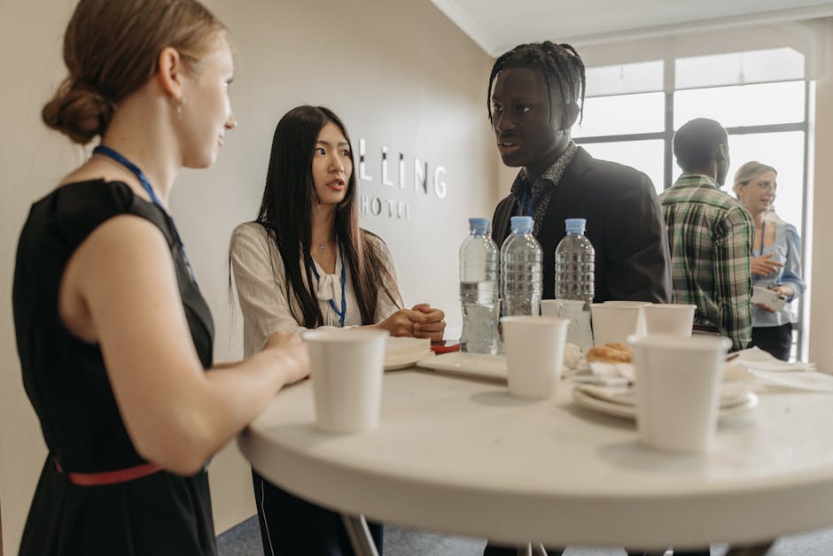 diverse group professionals networking event