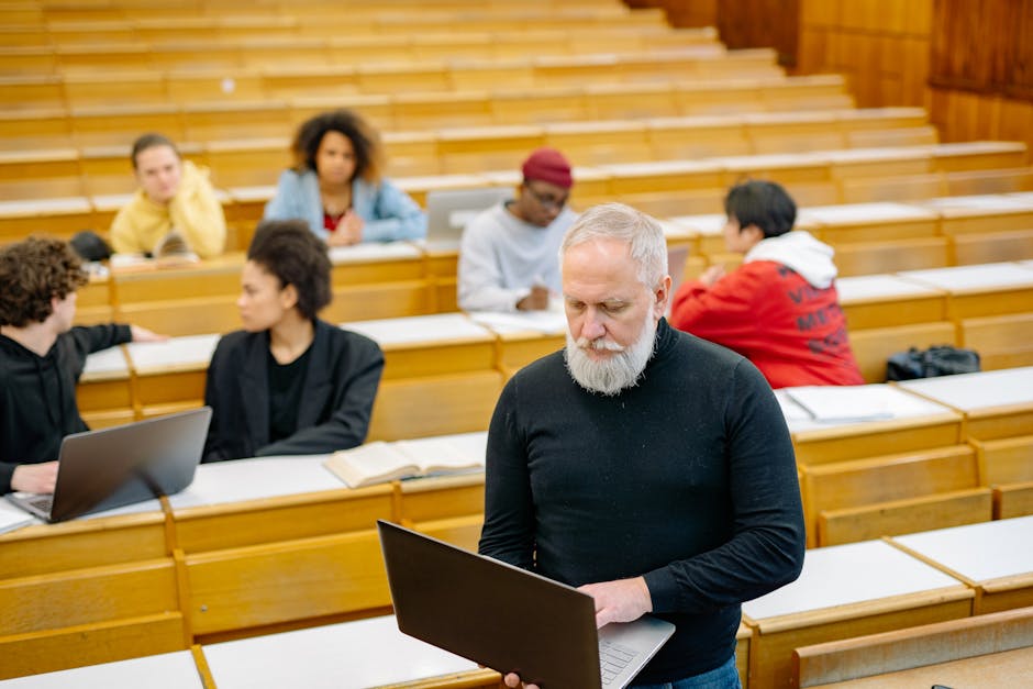 focused university student with laptop