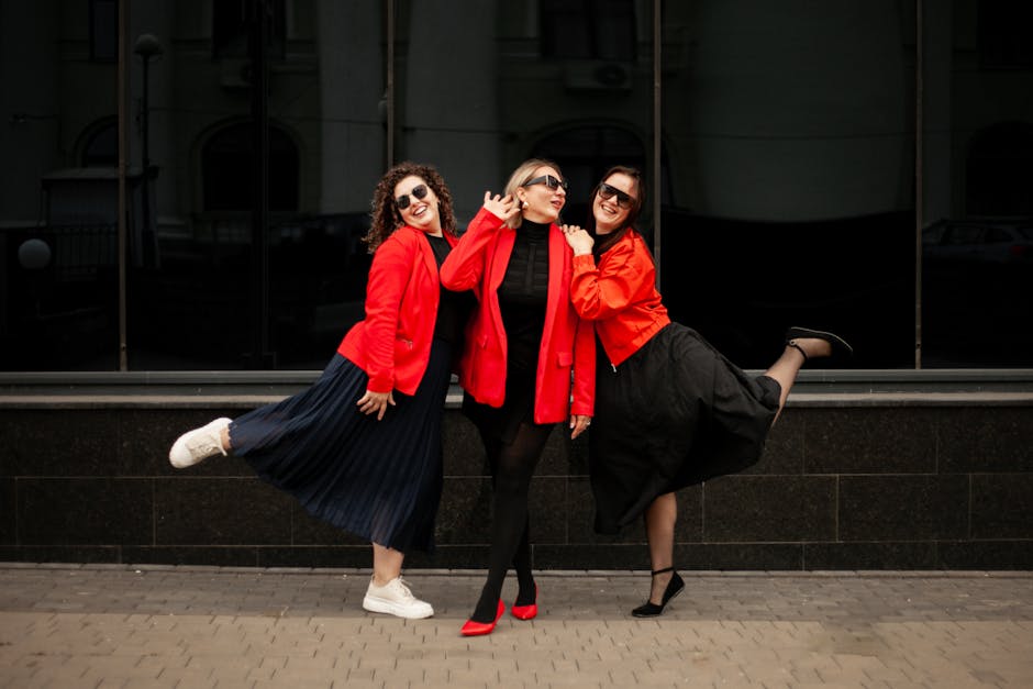 Friends posing city street fashion