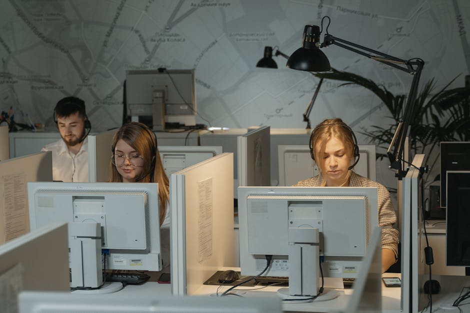futuristic call center with AI screens in Ukraine