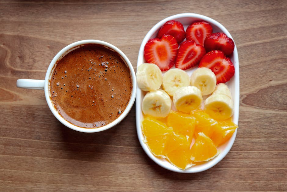healthy breakfast with fruits and coffee