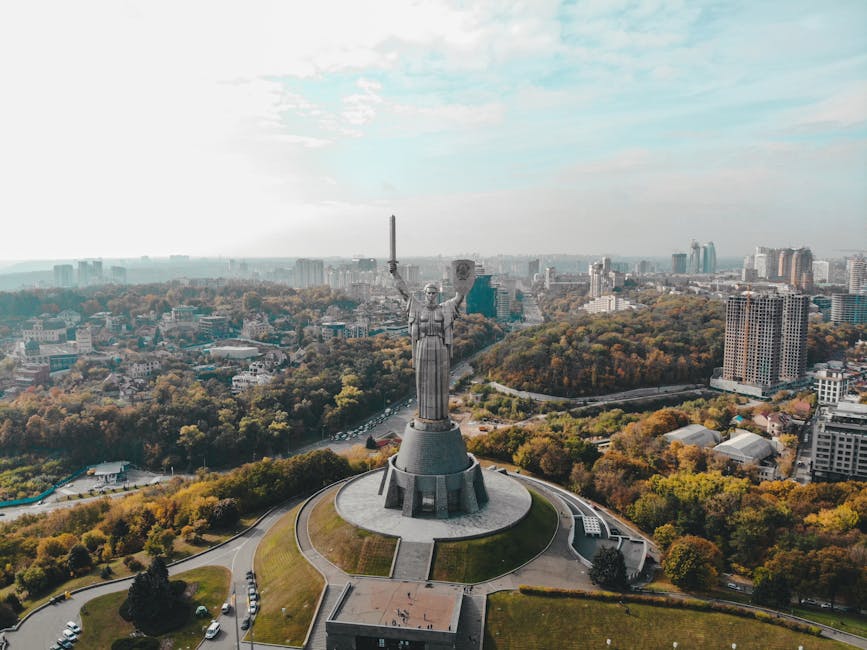 Kyiv cityscape drone view