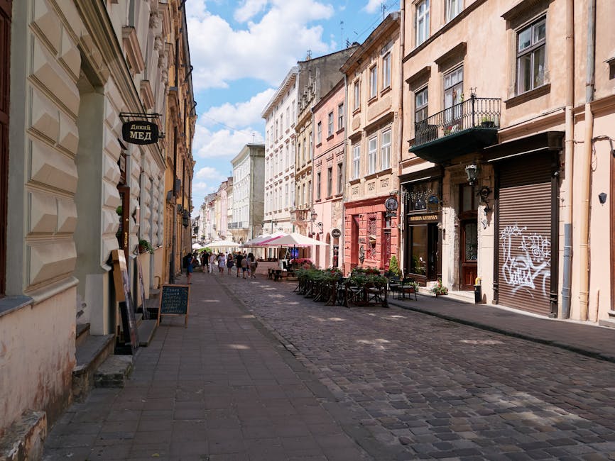 Lviv cobblestone streets old town