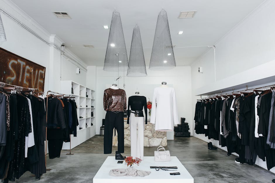 Modern clothing on display in a minimalist boutique