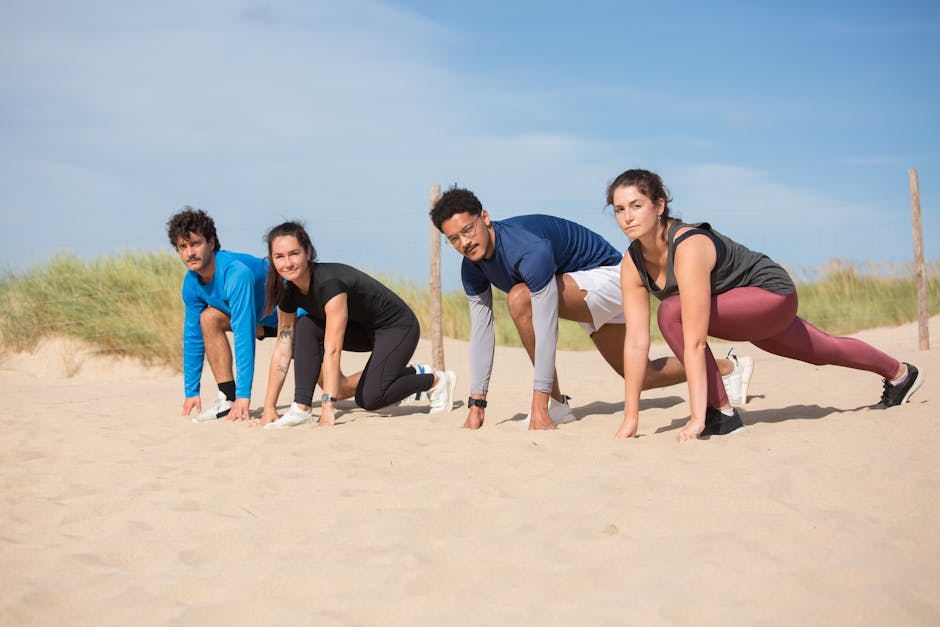 People exercising on beach