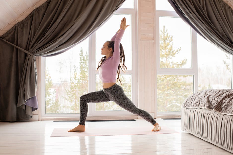 person stretching by window